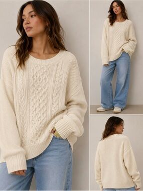 GAP Cream Cable Knit Crewneck Sweater